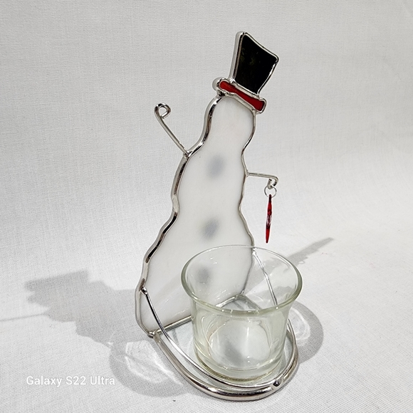 Stained glass snowman with star and candle holder. - Picture 6 of 9